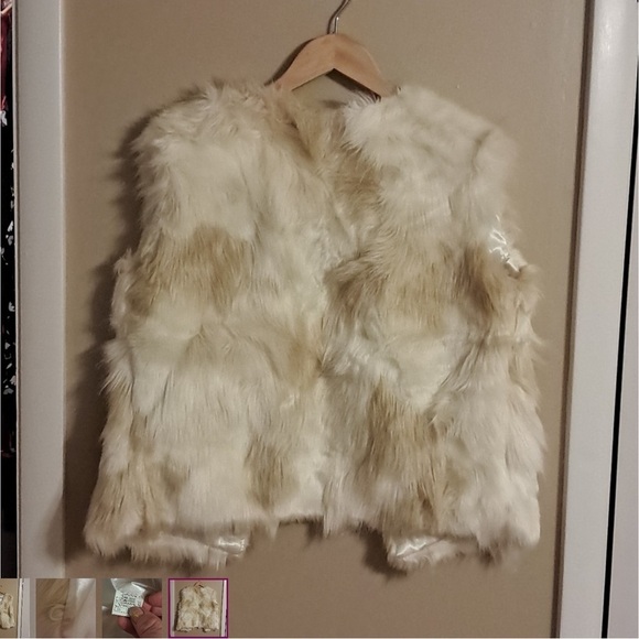 XL Faux Fur Vest White and Light Beige - Picture 3 of 4